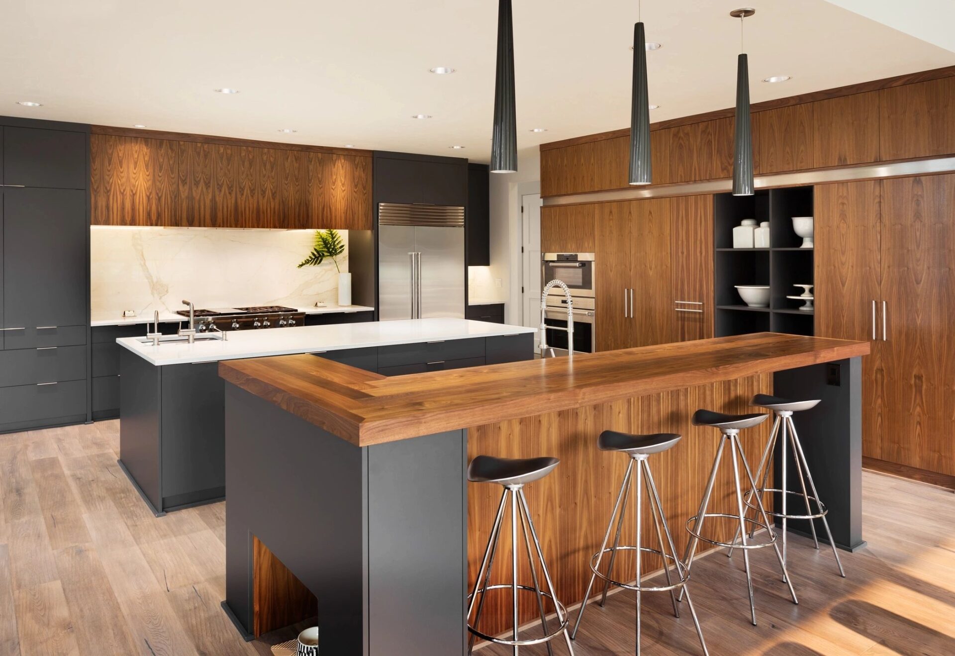 Side View of Modern Kitchen Interior With Gray Walls